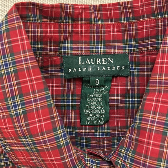 Lauren Ralph Lauren Women’s Size 8 Red Green Checked Button Down Shirt - Picture 2 of 4